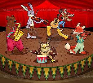 Musician animals on stage - vector image