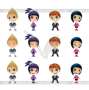 Characters with normal - blinked eyes - open mouth - color vector clipart