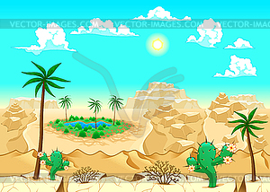 Desert with oasis - vector image