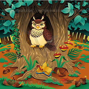Scene with owl - vector EPS clipart