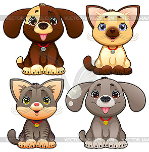 Cute dogs and cats - vector image