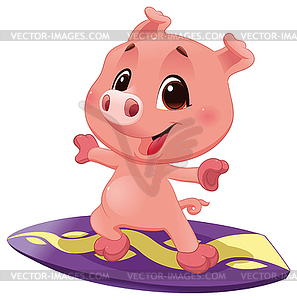 Pig with surf - vector clipart