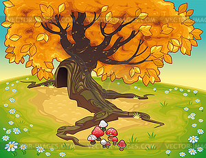 Tree in autumnal landscape - royalty-free vector image