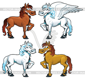 Family of horses and Pegasus - vector clip art
