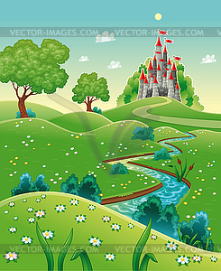 Panorama with castle - vector clip art