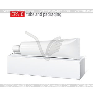 Realistic white tube and packaging - vector clip art