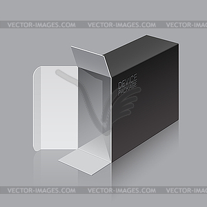 Black Package Box Opened lying on its side - vector clipart