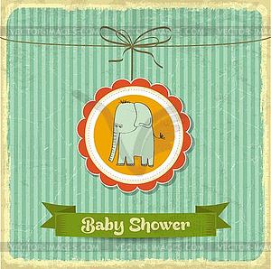 Retro baby shower card with little elephant - vector image