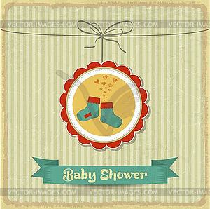 Retro baby shower card with little socks - stock vector clipart