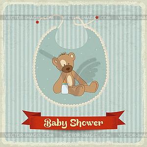 Retro baby shower card with teddy bear - vector clip art