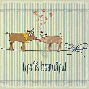 Ретро с Счастливая пара собак в любви и фраз Li - клипарт Royalty-Free