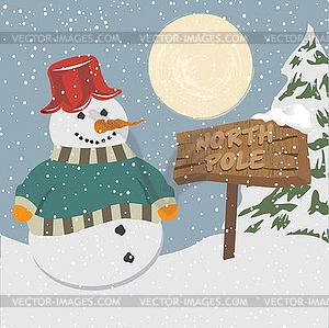 Vintage christmas poster with snowman - vector clipart