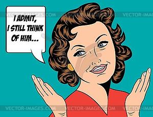 Cute retro woman in comics style with message - stock vector clipart