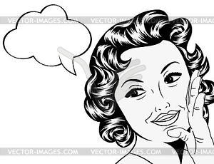 Cute retro woman in comics style with message - vector image