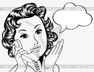 Cute retro woman in comics style with message - royalty-free vector image
