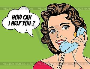 Cute retro woman in comics style with message - vector clipart