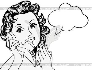 Cute retro woman in comics style with message - vector clip art