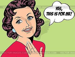 Cute retro woman in comics style with message - vector image