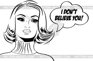 Pop art cute retro woman in comics style with - vector clipart