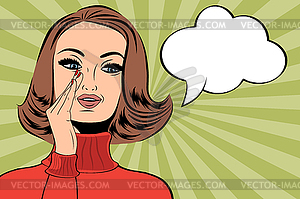 Pop art cute retro woman in comics style with - vector clipart