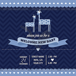 Baby shower invitation with giraffe in retro style - vector image