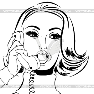Pop art cute retro woman in comics style talking - vector image