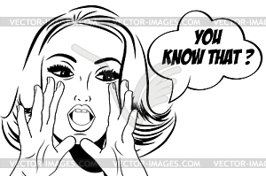 Pop art cute retro woman in comics style with - vector image