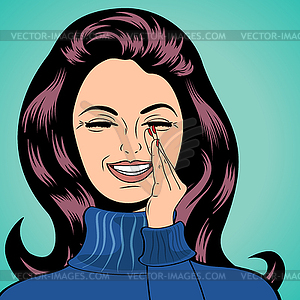 Pop art cute retro woman in comics style laughing - vector image