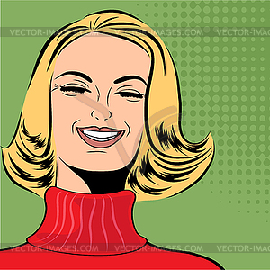 Pop art cute retro woman in comics style laughing - vector image