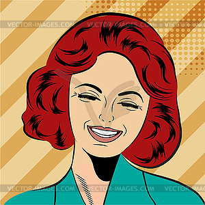 Pop art cute retro woman in comics style laughing - royalty-free vector image
