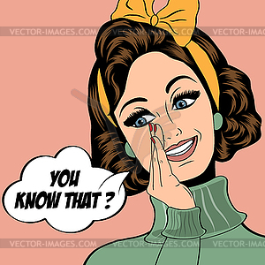 Pop art cute retro woman in comics style laughing - vector image