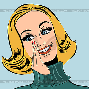 Pop art cute retro woman in comics style laughing - vector clip art