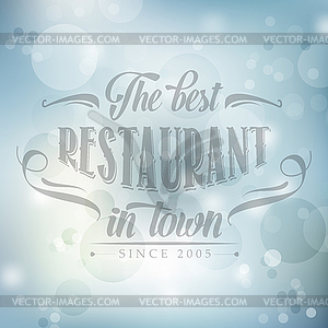 Retro restaurant poster on blue blurred background - vector clipart