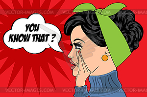 Pop art cute retro woman in comics style with - vector image