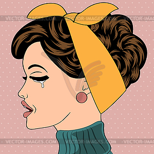 Sad pop art cute retro woman in comics style - vector clipart