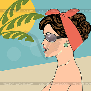 Горячая поп-арт девушка на пляже - изображение в векторе / векторный клипарт