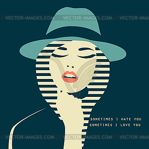 Stylized sexy woman with hut - vector clip art