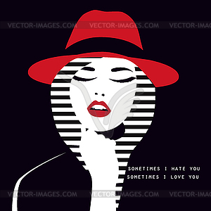 Stylized sexy woman with hut - vector clip art