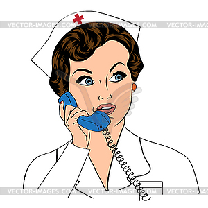 Beautiful friendly and confident nurse at phone - vector clipart