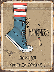 Retro metal sign about happiness - vector EPS clipart