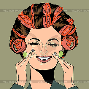 Woman with curlers in their hair - vector image