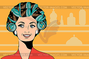 Woman with curlers in their hair - vector clip art