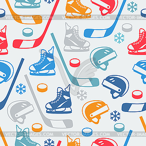 Sports seamless pattern with hockey equipment flat - vector clipart