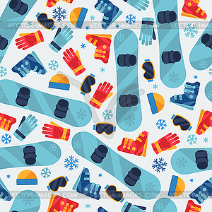 Sports seamless pattern with snowboard equipment - vector clipart
