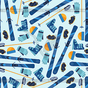 Sports seamless pattern with skiing equipment flat - vector image