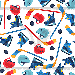 Sports seamless pattern with hockey equipment flat - vector clipart