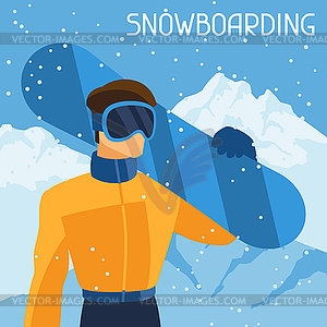 Man snowboarder on mountain winter landscape - vector image