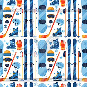 Winter sports seamless pattern with equipment flat - color vector clipart