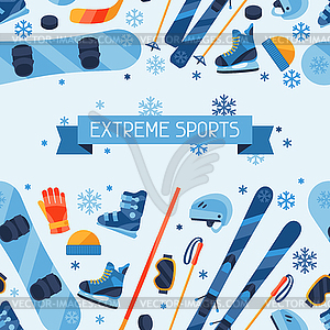 Winter sports seamless pattern with equipment flat - vector clip art