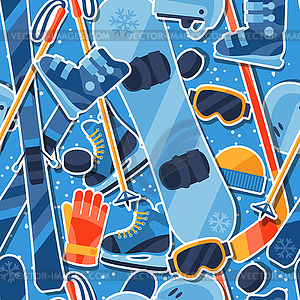 Winter sports seamless pattern with equipment - vector image